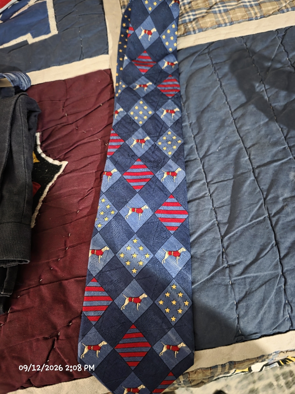 Tommy Hilfiger Navy Tie with Red Stripes and Gold Stars